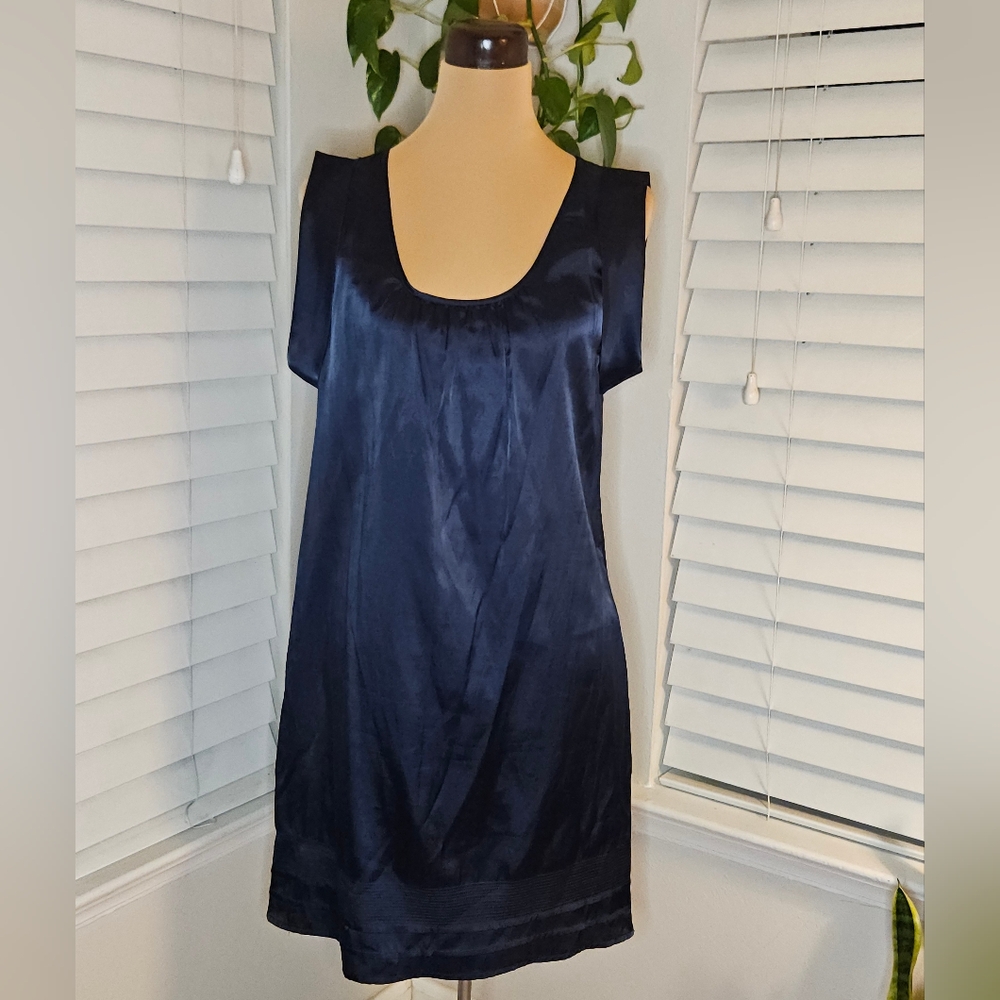Dress the Population Satin Scoop Neck Mini Shift Dress